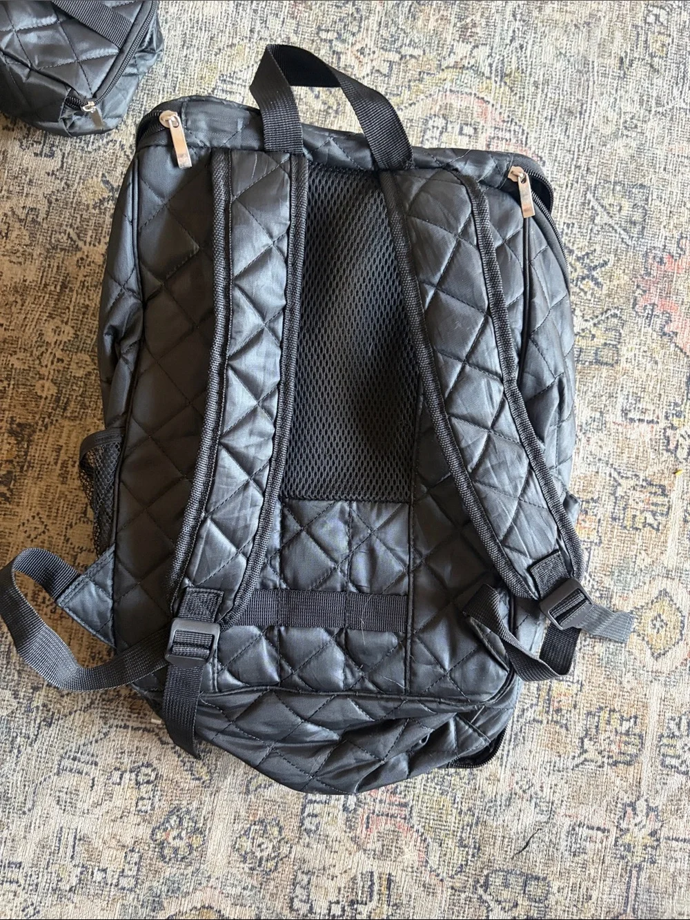 Quilted Black dog travel Backpack Set with Matching food Pouches